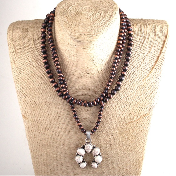 NEW Howlite Squash Blossom beaded necklace - Picture 2 of 6